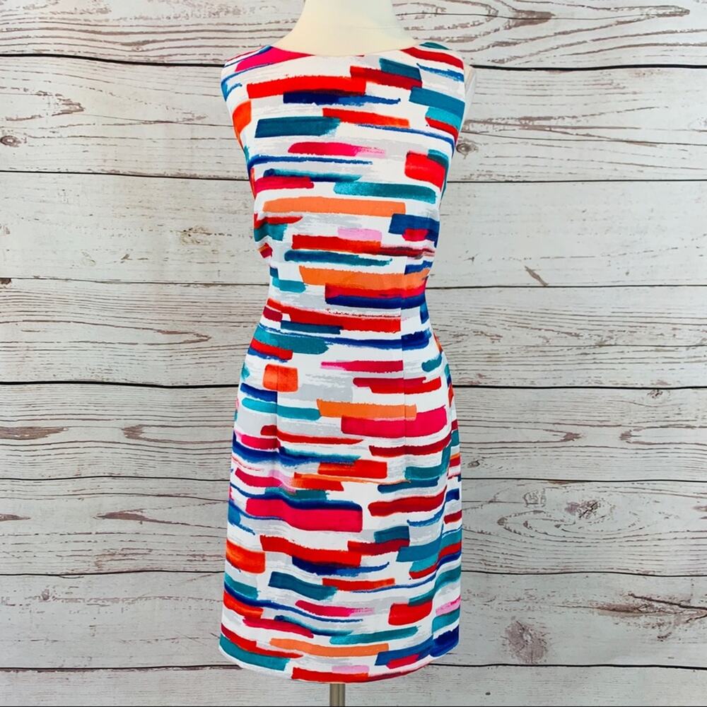 Agb Multicolored Brush Stroke Pattern Sheath Dress - image 1